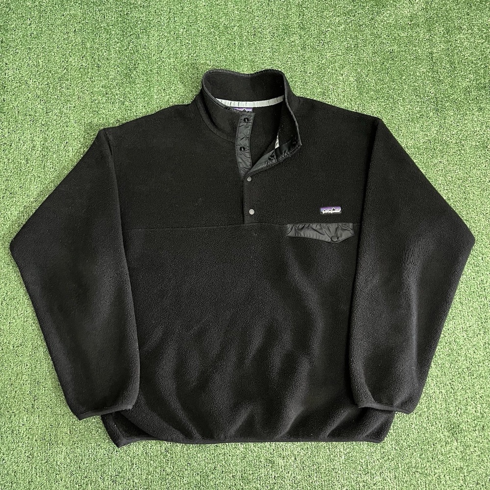 RARE Patagonia Vintage Snap-T Synchilla Fleece Pullover Mens Black XL Gorpcore - Picture 2 of 7